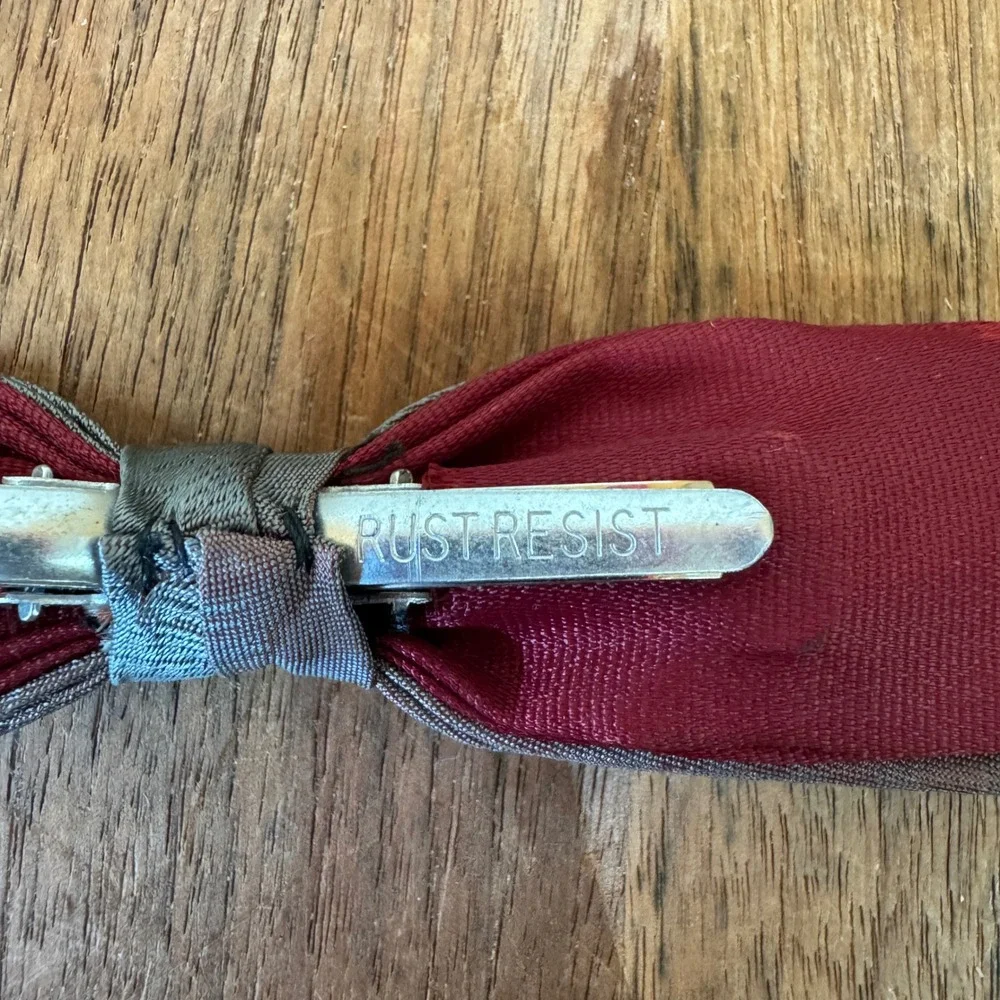 Vintage Ormond Bow Tie Rust Resist Clip On Two Tone Burgundy‎ Teal